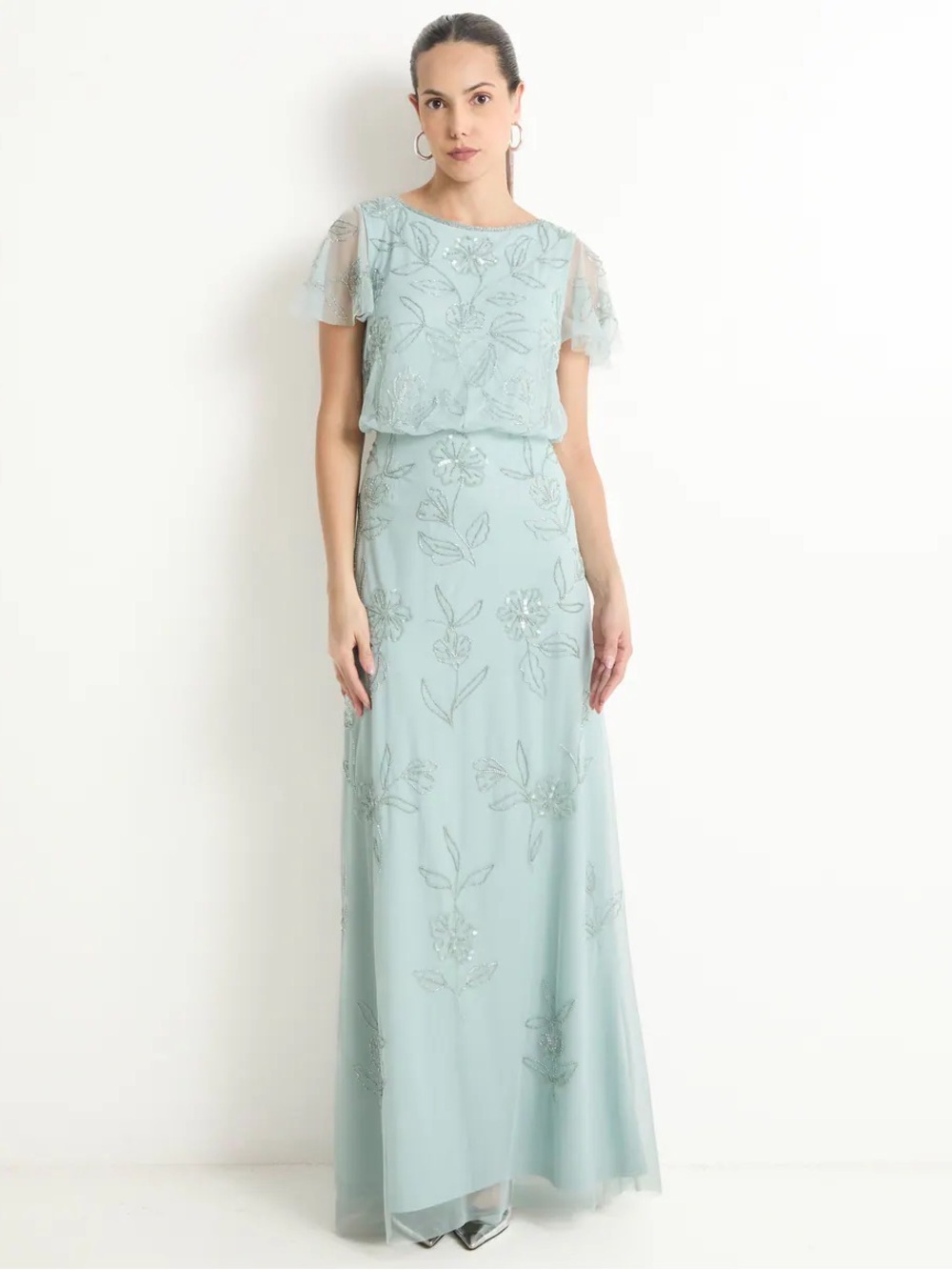 Adrianna Papell Beaded Floral Blouson Maxi Gown Size 2 NWT